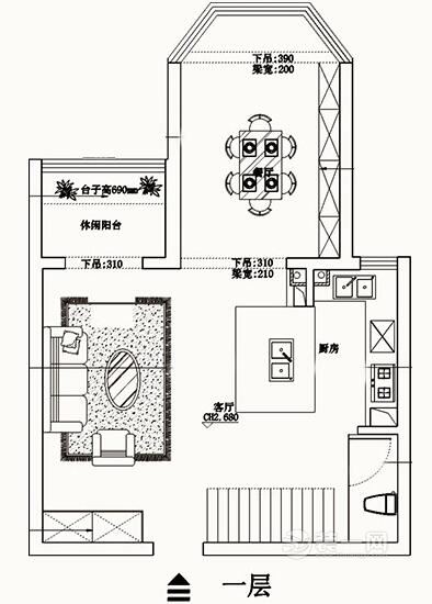 220平方米二居室户型图